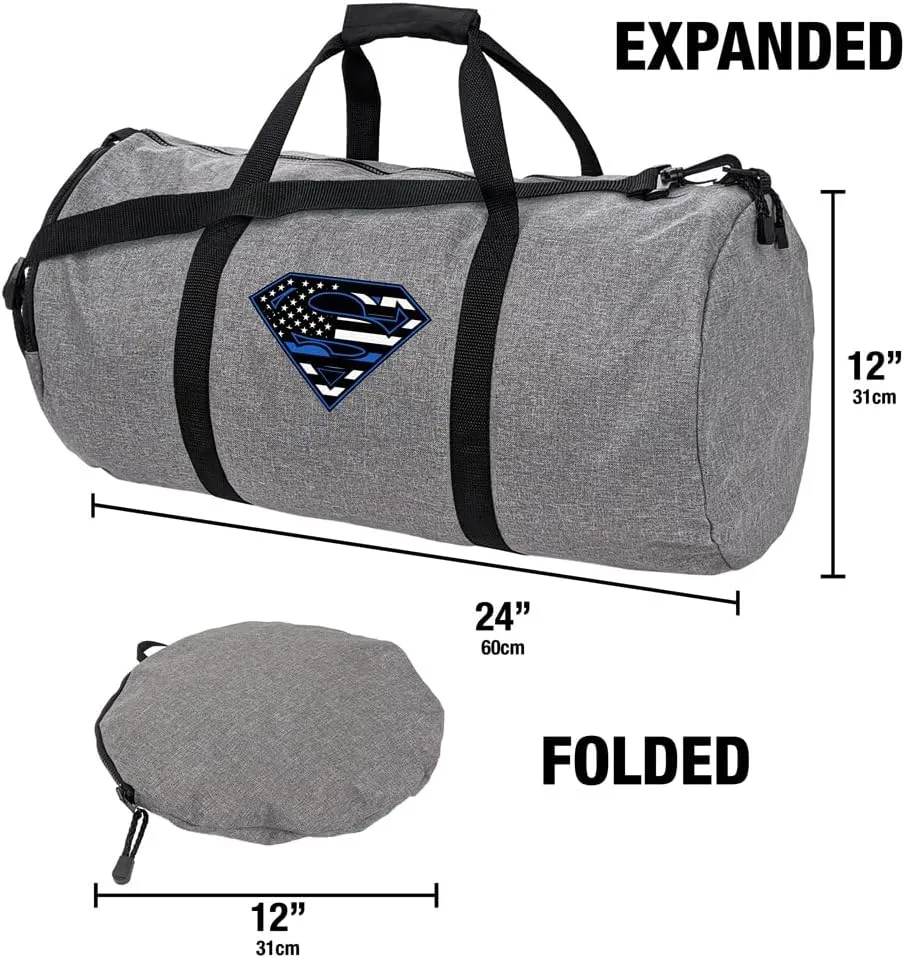 Superman Thin Blue Line Flag Shield Logo Lightweight Duffel Bag for Sports and Gym Packable for Travel