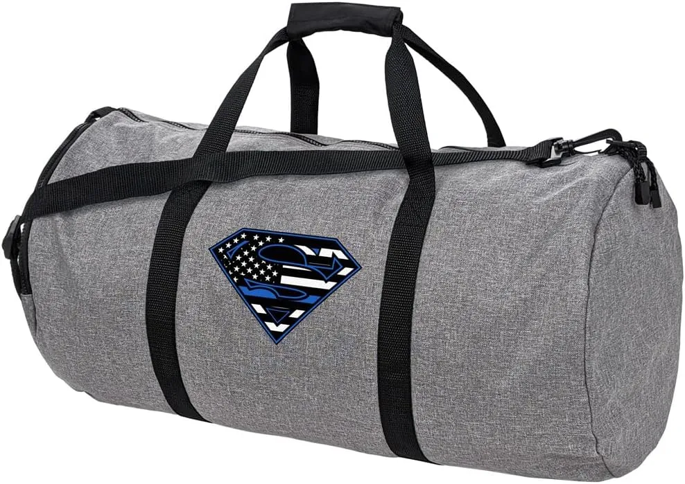Superman Thin Blue Line Flag Shield Logo Lightweight Duffel Bag for Sports and Gym Packable for Travel