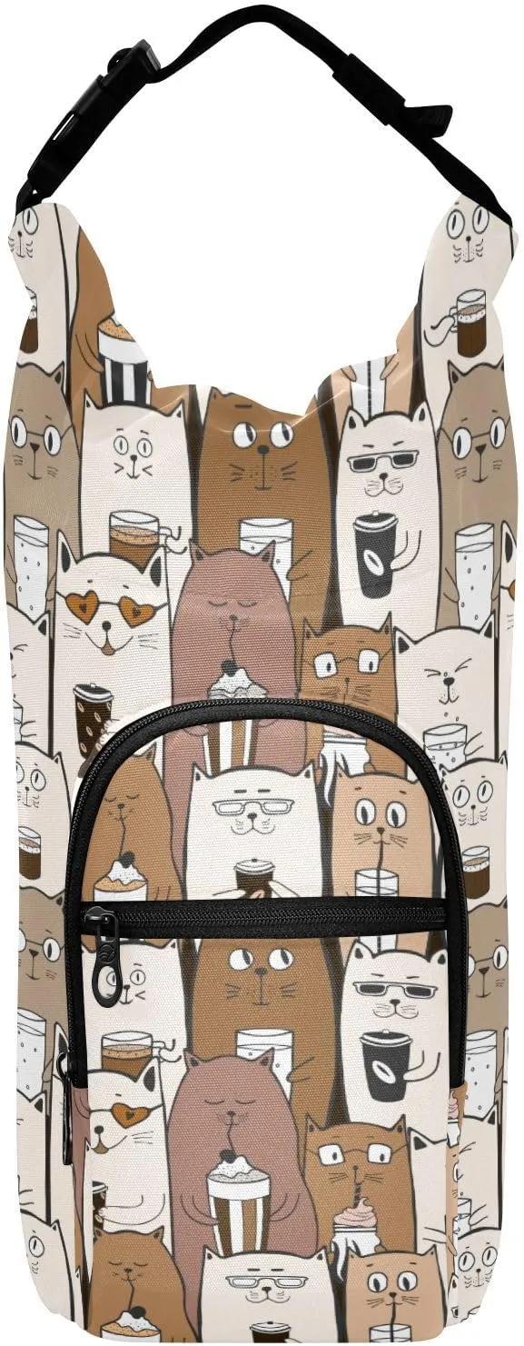 susiyo Funny Pattern with Cute Cats Water Bottle Carrier Bag with Pocket, 40/32/24/20oz Insulated Water Bottle Sling Bag with Strap for Walking Hiking Camping Gym