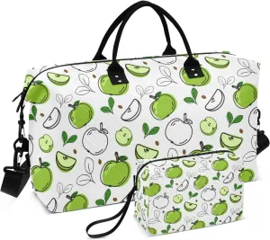 susiyo Travel Duffel Bags Apples Fruits Green Quilted Gym Bag Weekender Overnight Bags with Small Makeup Pouch