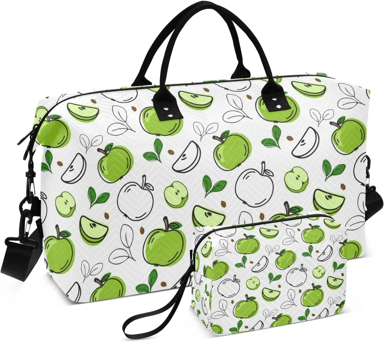 susiyo Travel Duffel Bags Apples Fruits Green Quilted Gym Bag Weekender Overnight Bags with Small Makeup Pouch