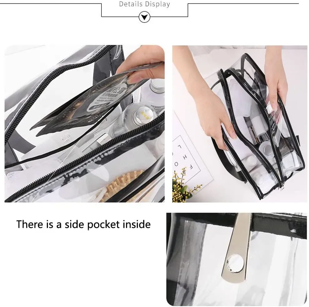 SxoSyo Clear Makeup Bags Large Travel Toiletry Bag for Women Transparent Bag Clear Cosmetic Bags with Handle Bathroom Organizer (black)