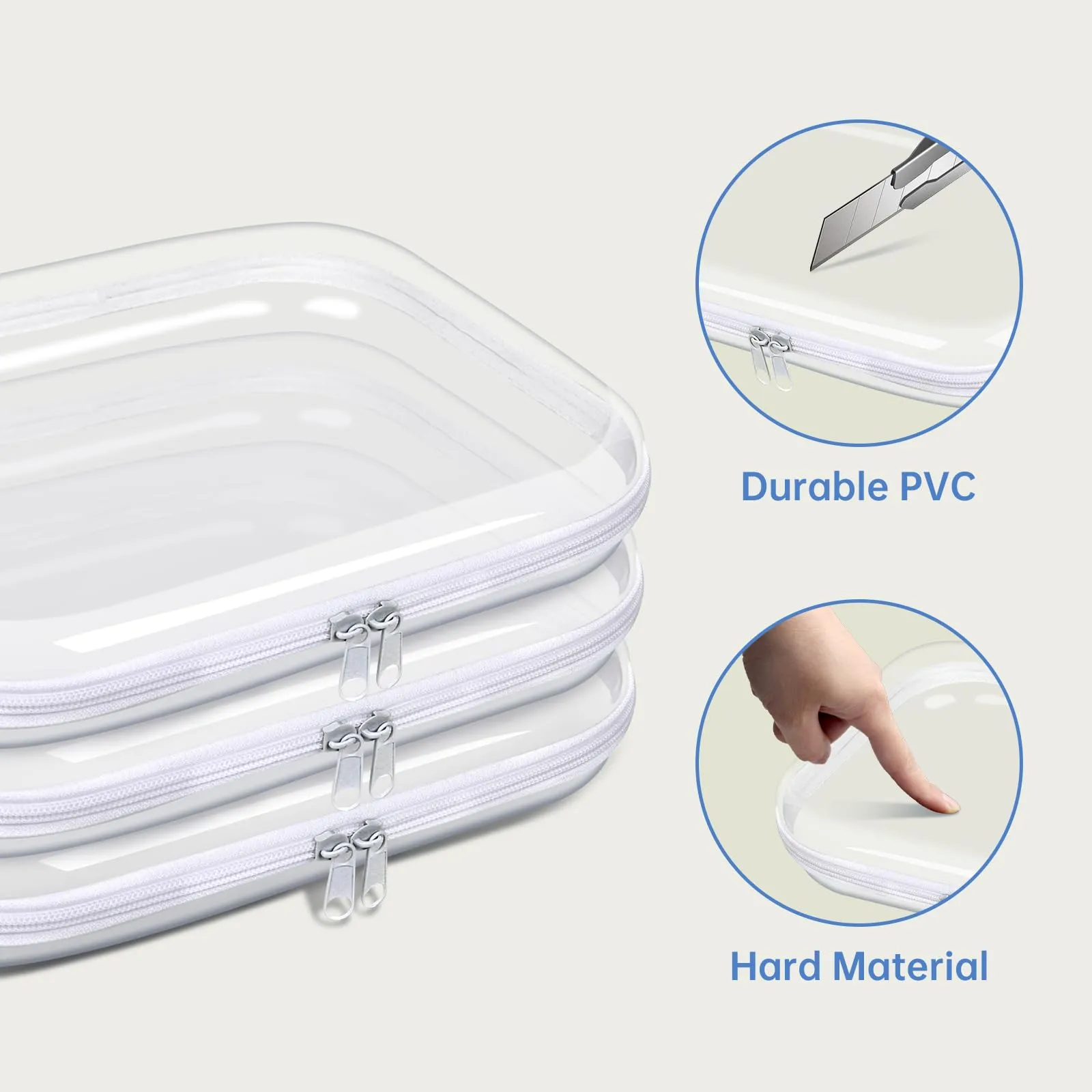 SXS LACONIC Clear Hard Shell Zipper Case,Transparent Double Zippers Hard Pouch,Portable Travel Organizer Bin for Toy Storage