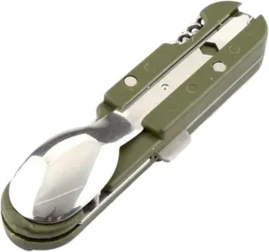 Tableware Travel Kit Green Folding Portable Stainless Steel Camping Picnic Cutlery Fork Spoon