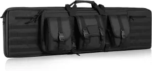 Tactical Range Bag, 42 inch Tactical Double Firearm Bag, Soft Outdoor Tactical Case with Lockable Zipper, Portable Handle & Shoulder Strap, 3 Large Storage Pockets Tactical Range Case, Black