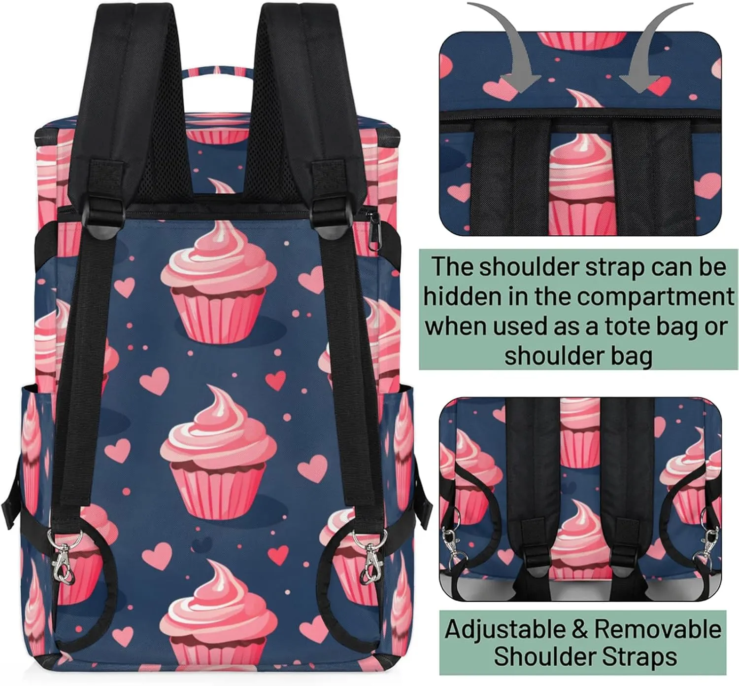 Tactical Sports Duffle Bag for Travel Waterproof Gym Bag with Shoe Compartment 48L Carry On Luggage for Men & Women 3-in-1 Durable Travel Luggage Cupcakes Heart