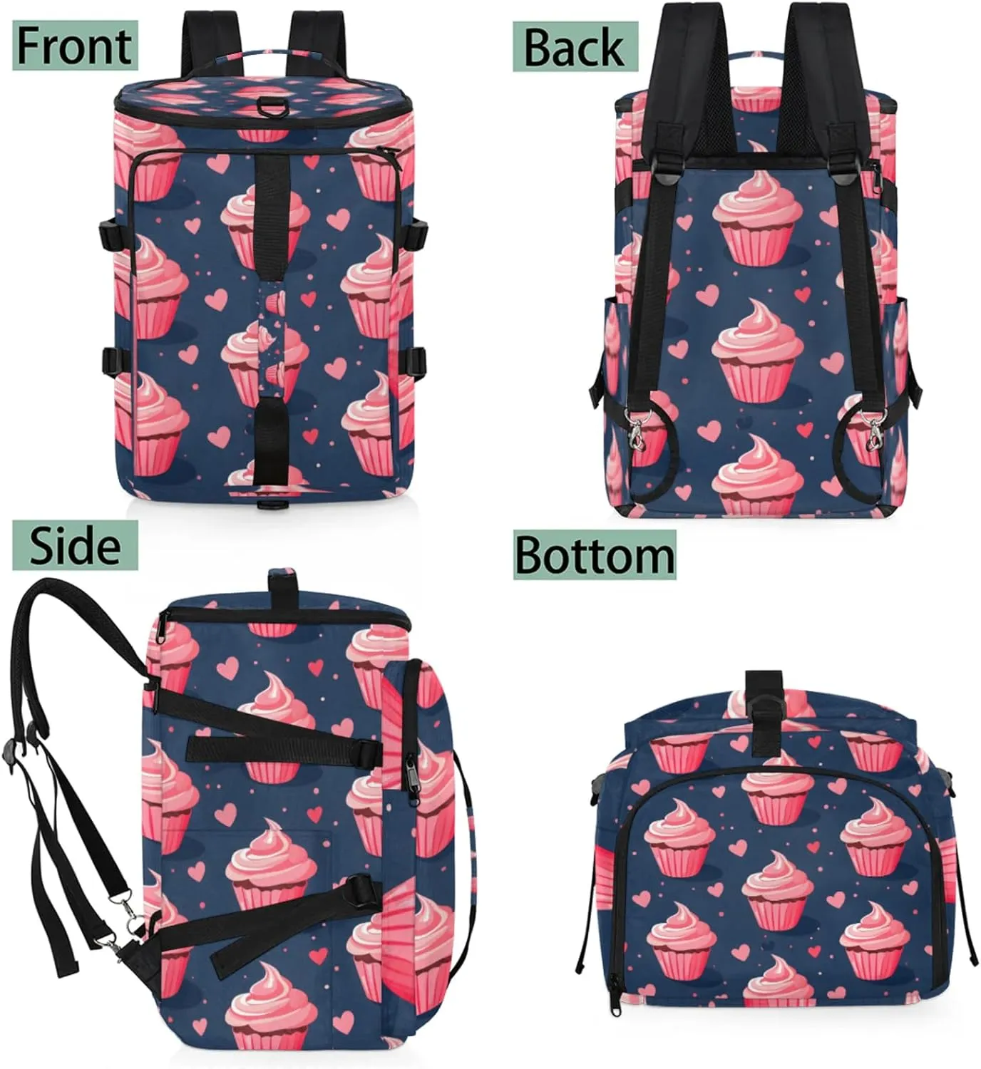 Tactical Sports Duffle Bag for Travel Waterproof Gym Bag with Shoe Compartment 48L Carry On Luggage for Men & Women 3-in-1 Durable Travel Luggage Cupcakes Heart
