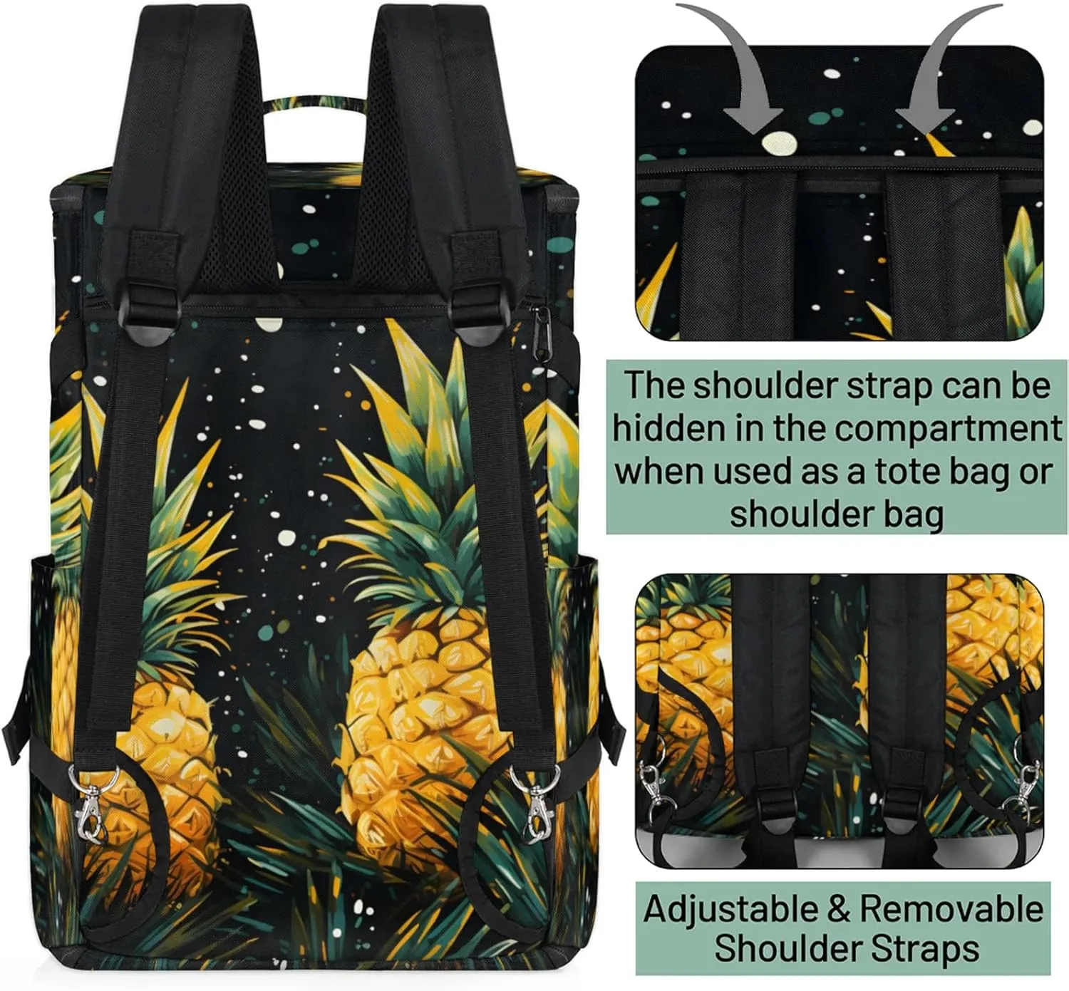 Tactical Sports Duffle Bag for Travel Waterproof Gym Bag with Shoe Compartment 48L Carry On Luggage for Men & Women 3-in-1 Durable Travel Luggage Summer Pineapple Fruit