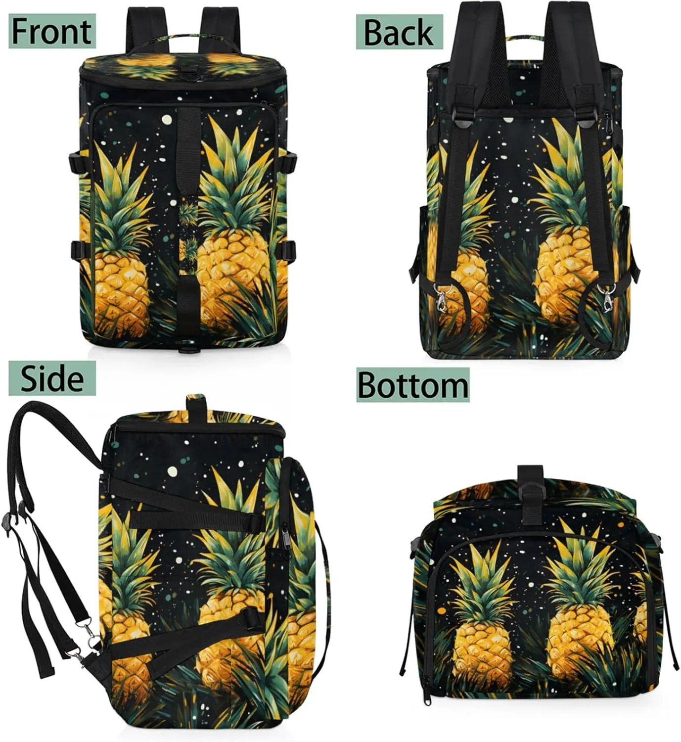 Tactical Sports Duffle Bag for Travel Waterproof Gym Bag with Shoe Compartment 48L Carry On Luggage for Men & Women 3-in-1 Durable Travel Luggage Summer Pineapple Fruit
