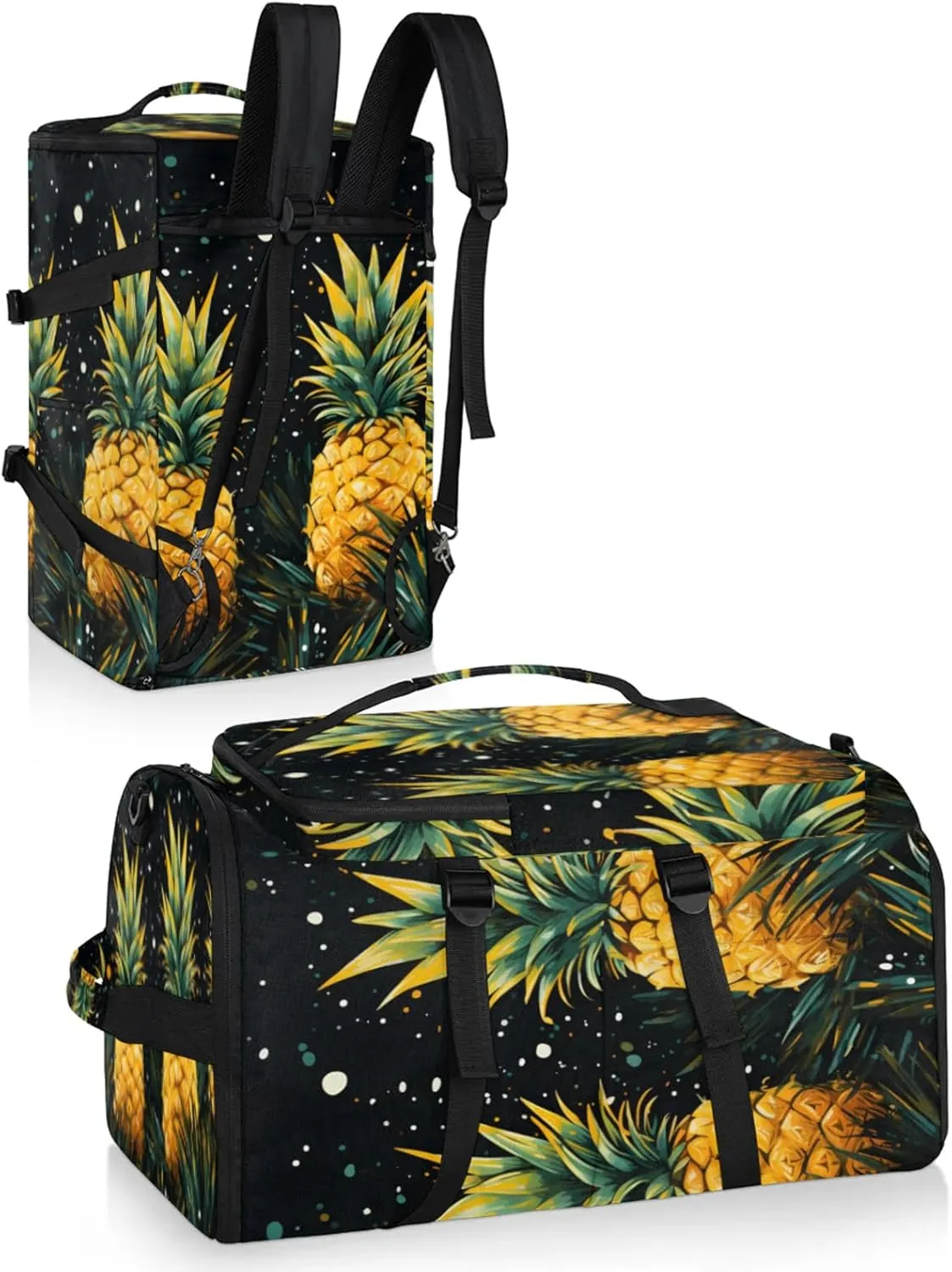 Tactical Sports Duffle Bag for Travel Waterproof Gym Bag with Shoe Compartment 48L Carry On Luggage for Men & Women 3-in-1 Durable Travel Luggage Summer Pineapple Fruit