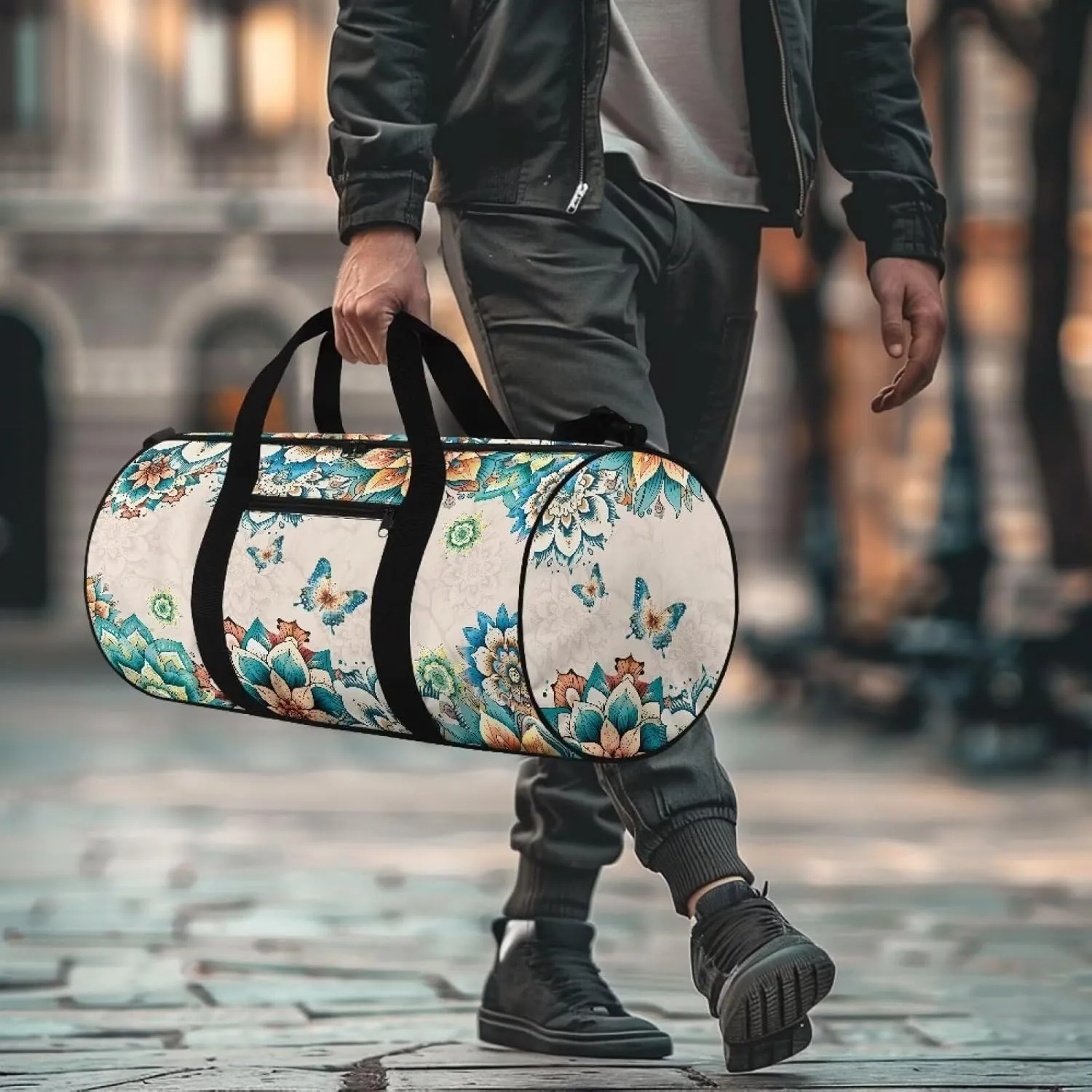 Talayituse Boho Mandala Butterfly Print Gym Bag for Women Large Capacity Duffel Bag with Shoulder Strap Portable Weekender Bag with Inner Pocket Sport Tote Bag Tear Resistant Garment Bag for Yoga
