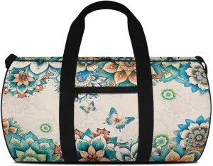 Talayituse Boho Mandala Butterfly Print Gym Bag for Women Large Capacity Duffel Bag with Shoulder Strap Portable Weekender Bag with Inner Pocket Sport Tote Bag Tear Resistant Garment Bag for Yoga