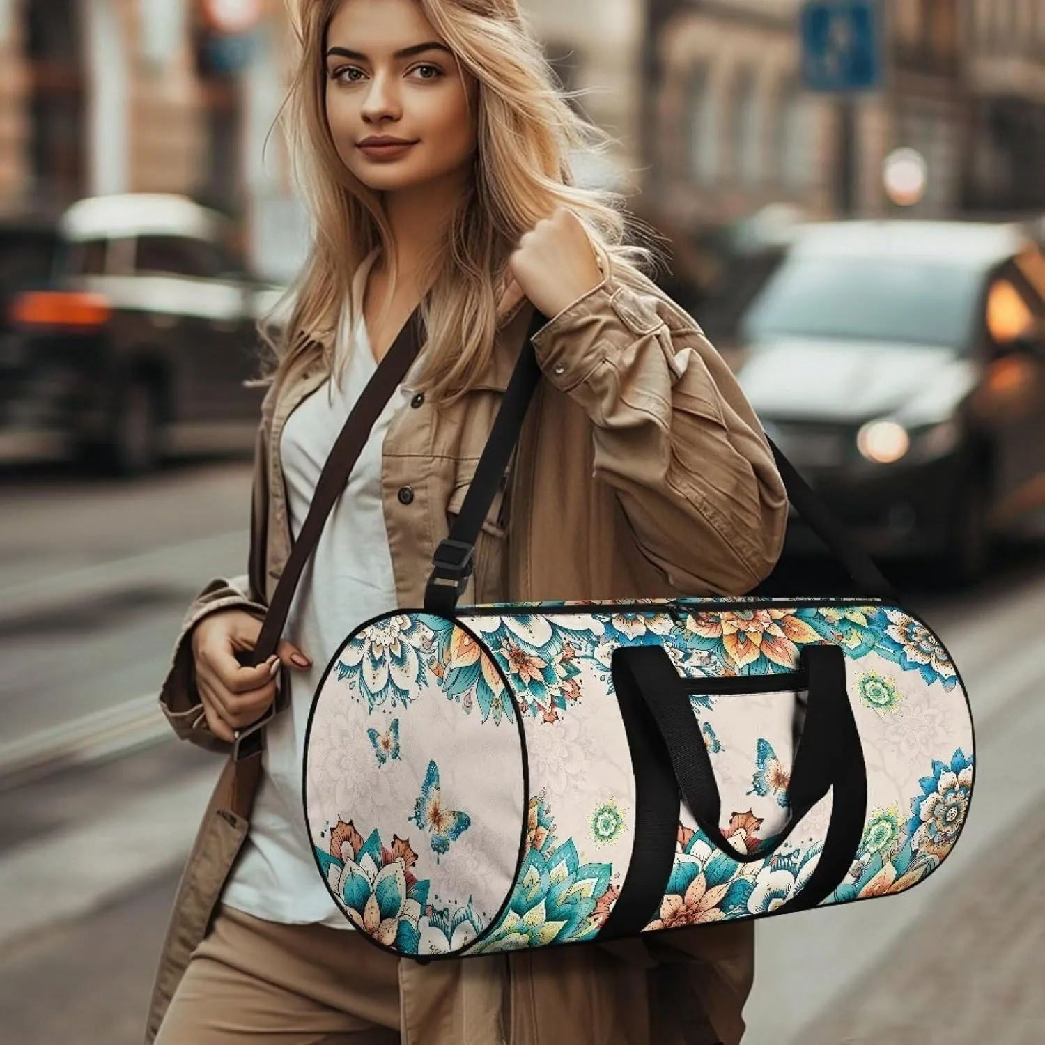 Talayituse Boho Mandala Butterfly Print Gym Bag for Women Large Capacity Duffel Bag with Shoulder Strap Portable Weekender Bag with Inner Pocket Sport Tote Bag Tear Resistant Garment Bag for Yoga