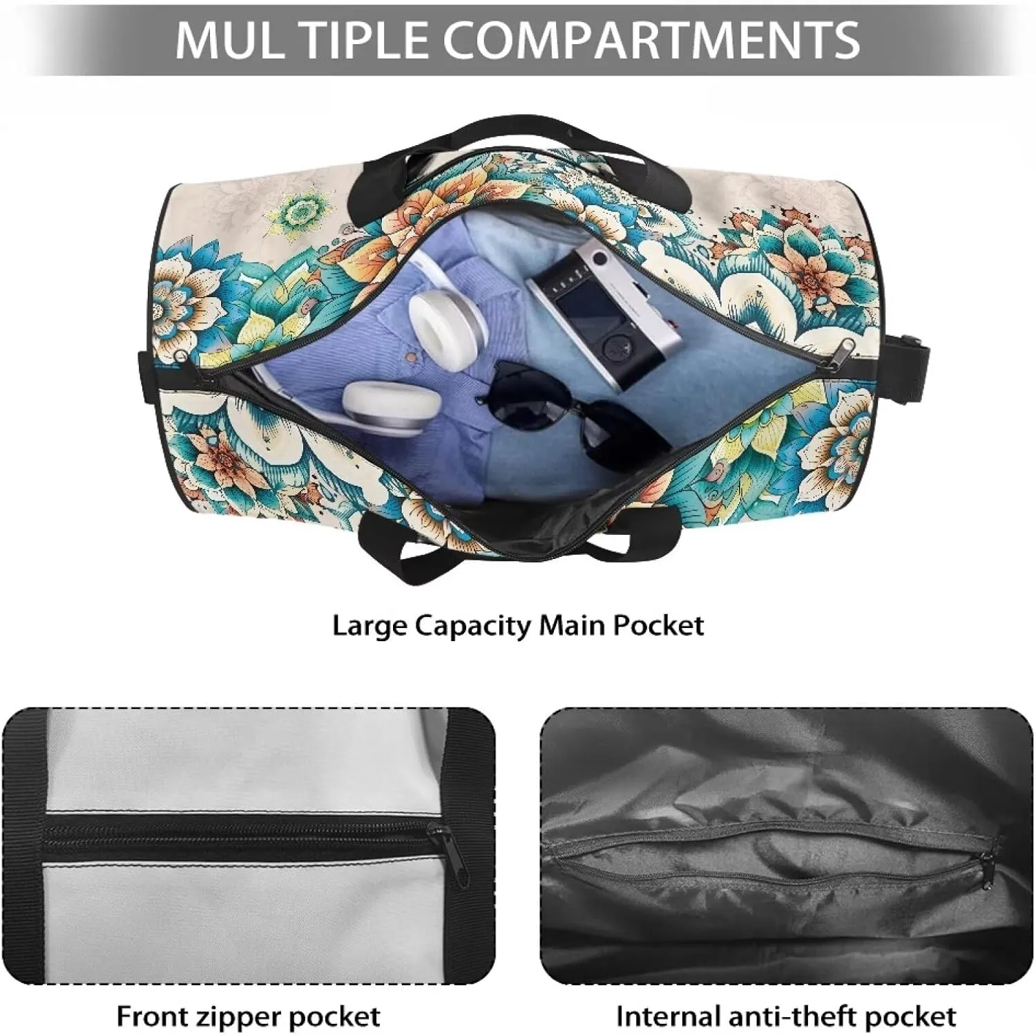 Talayituse Boho Mandala Butterfly Print Gym Bag for Women Large Capacity Duffel Bag with Shoulder Strap Portable Weekender Bag with Inner Pocket Sport Tote Bag Tear Resistant Garment Bag for Yoga