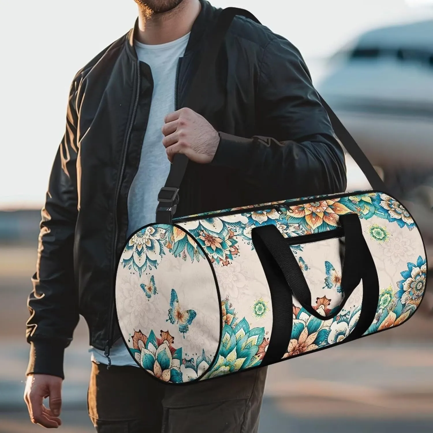 Talayituse Boho Mandala Butterfly Print Gym Bag for Women Large Capacity Duffel Bag with Shoulder Strap Portable Weekender Bag with Inner Pocket Sport Tote Bag Tear Resistant Garment Bag for Yoga