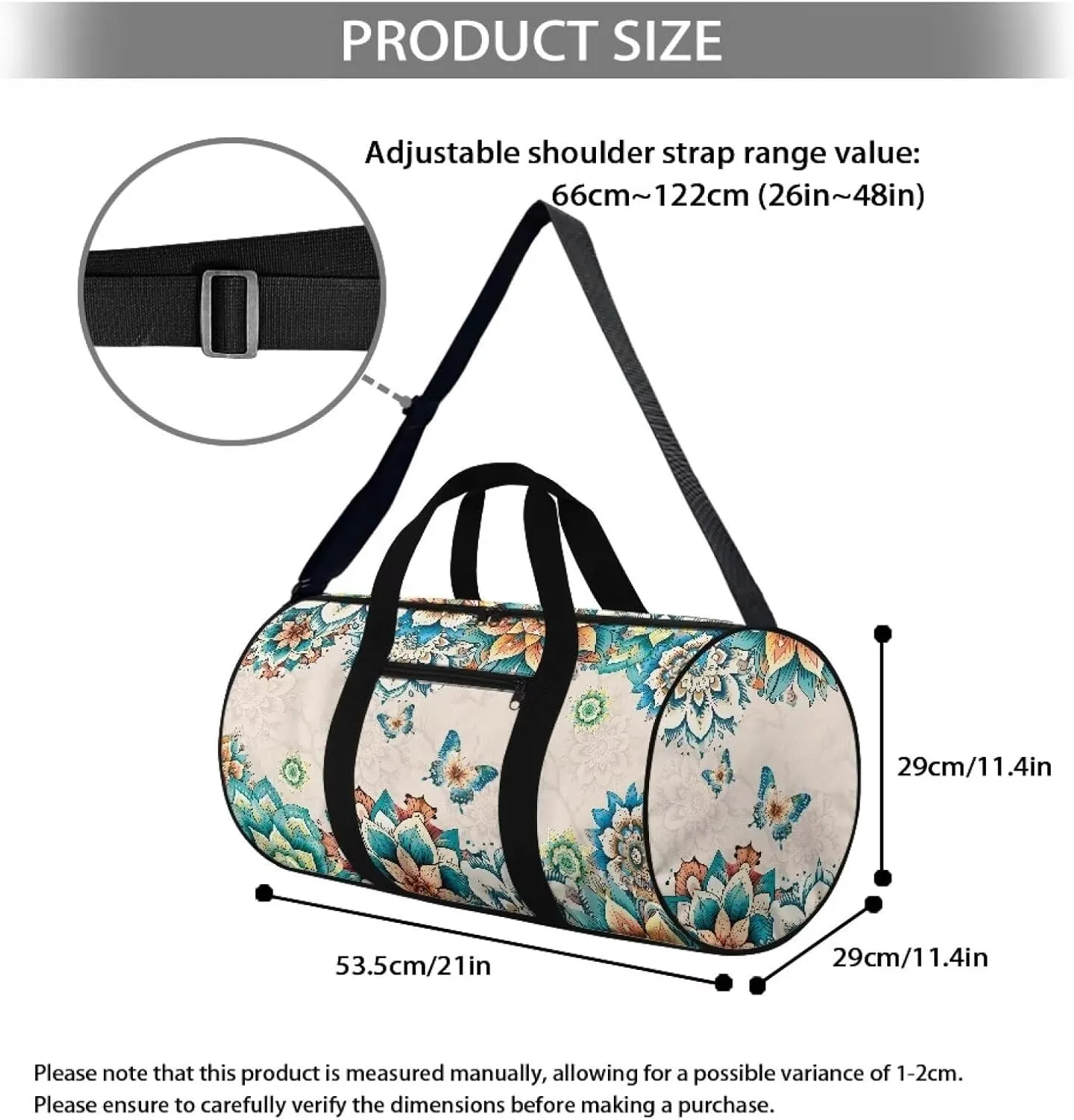 Talayituse Boho Mandala Butterfly Print Gym Bag for Women Large Capacity Duffel Bag with Shoulder Strap Portable Weekender Bag with Inner Pocket Sport Tote Bag Tear Resistant Garment Bag for Yoga