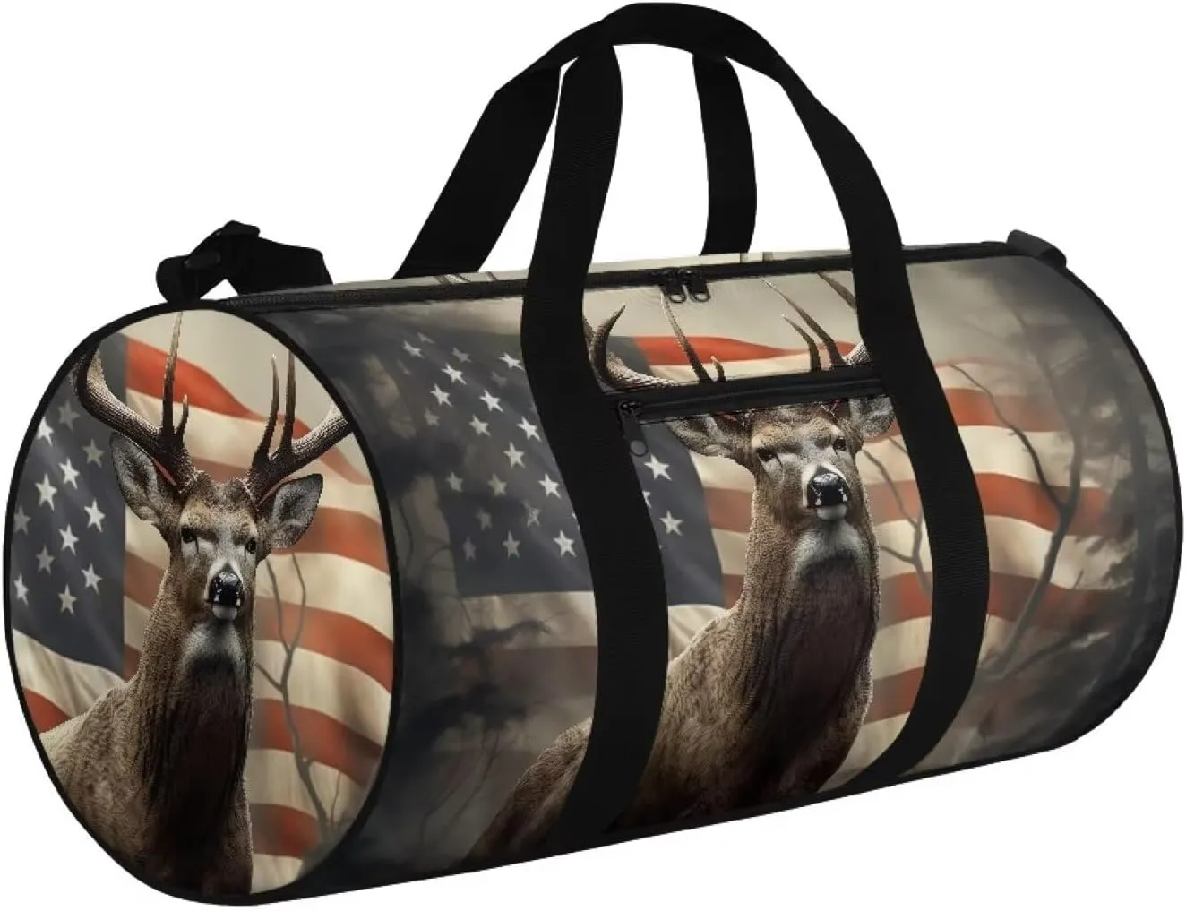 Talayituse Deer American Flag Print Duffel Bag for Men Women Gym Bag Tear Resistant Travel Bag Large Crossbody Bag with Front Pocket Waterproof Sports Equipment Bag Yoga Bag for Basketball Fitness