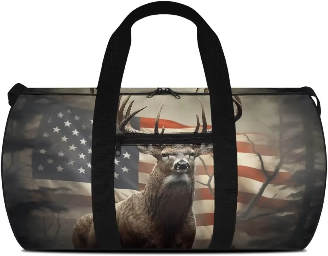 Talayituse Deer American Flag Print Duffel Bag for Men Women Gym Bag Tear Resistant Travel Bag Large Crossbody Bag with Front Pocket Waterproof Sports Equipment Bag Yoga Bag for Basketball Fitness