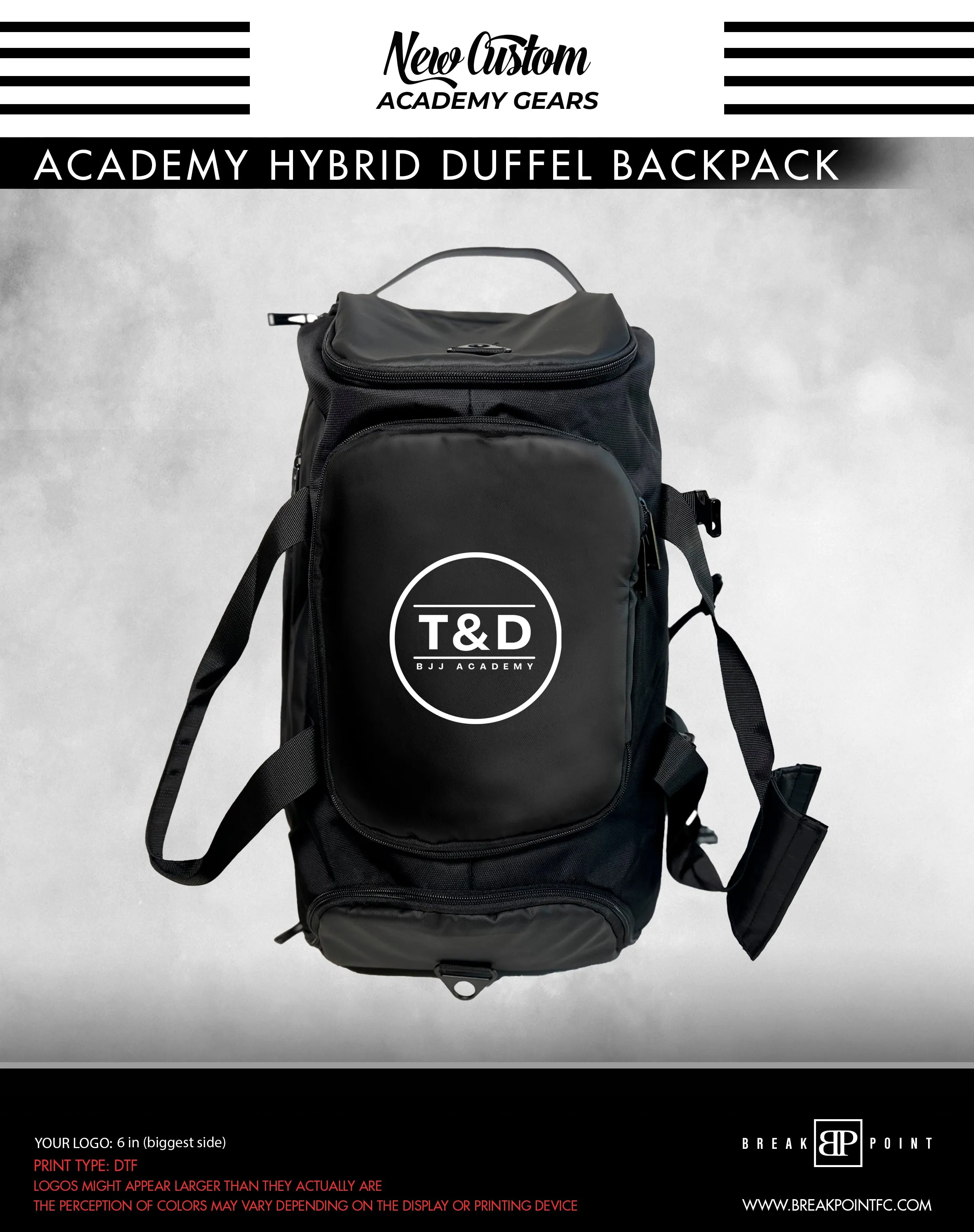 T&D BJJ Academy Hybrid Duffel Backpack #614 A