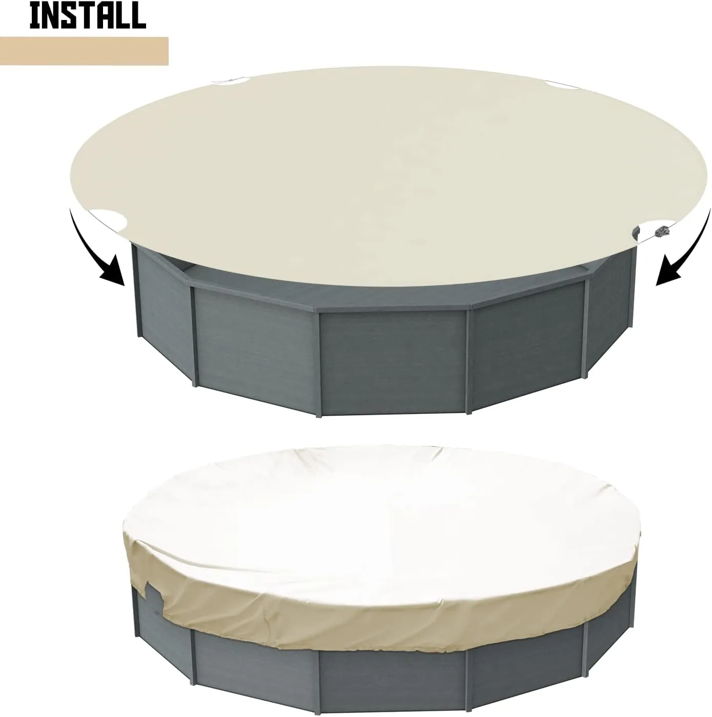 TANG 13' ft Round Pool Covers for 10 Feet Round Pool Above Ground Pool Winter Waterproof Covers Wire Rope Hemmed All Edges 3ft Overlap for Above Ground Swimming Pools, Trampoline Cover