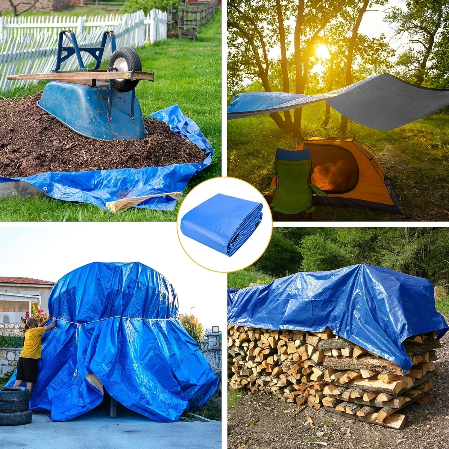 Tarp 8x10 Feet 14 Mil Heavy Duty Waterproof Tarp, Large Multipurpose Cover with Brass Grommets and Reinforced Edges, UV Resistant Thick Poly Tarps for Outdoor Camping Tent Pool Car, Blue