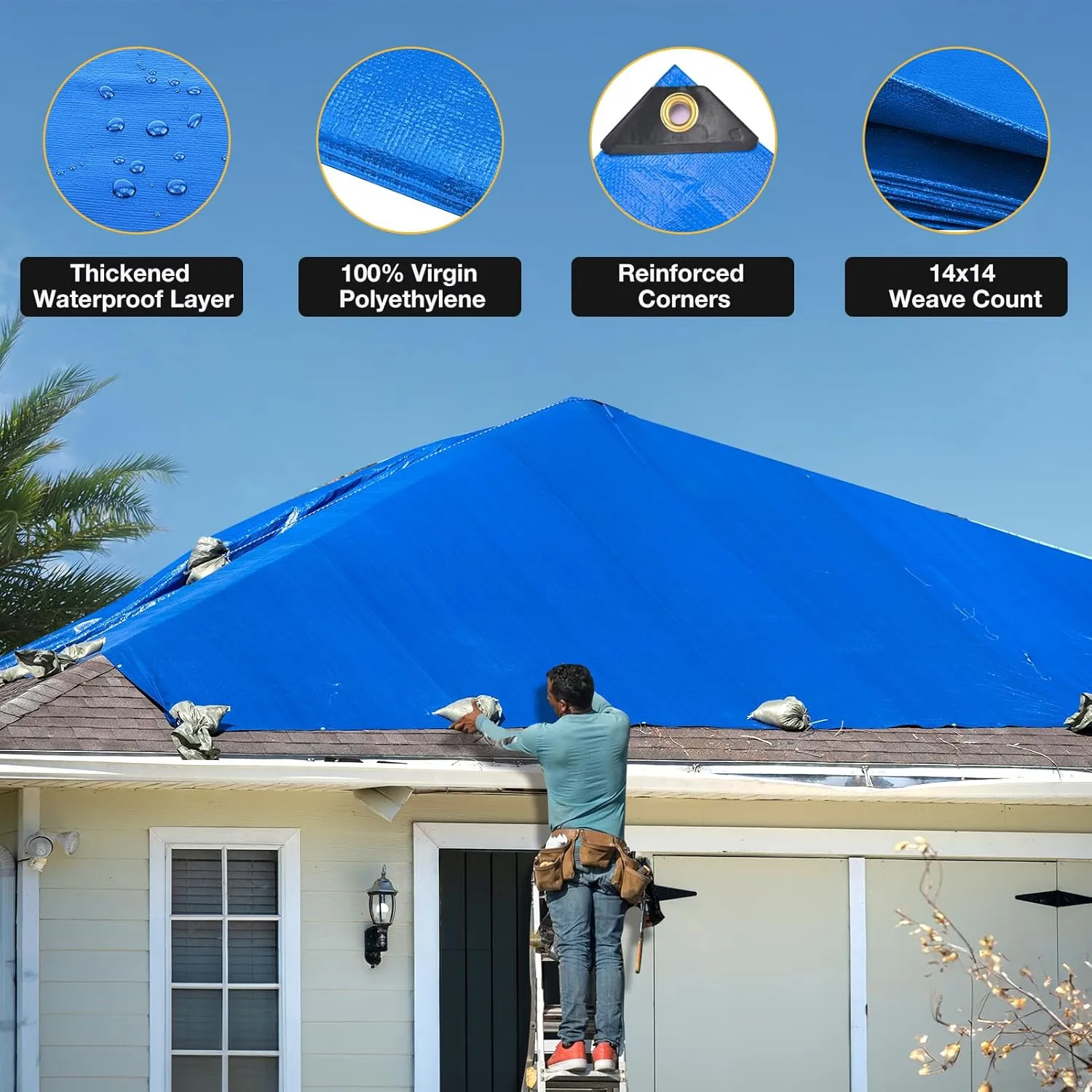 Tarp 8x10 Feet 14 Mil Heavy Duty Waterproof Tarp, Large Multipurpose Cover with Brass Grommets and Reinforced Edges, UV Resistant Thick Poly Tarps for Outdoor Camping Tent Pool Car, Blue