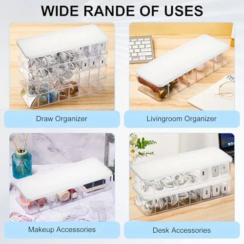 Tatuo 2 Pcs Cable Organizer with 20 Wire Ties, White Clear Plastic Cord Storage Box with Lid for Home Office Desk Organizers and Accessories