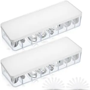 Tatuo 2 Pcs Cable Organizer with 20 Wire Ties, White Clear Plastic Cord Storage Box with Lid for Home Office Desk Organizers and Accessories