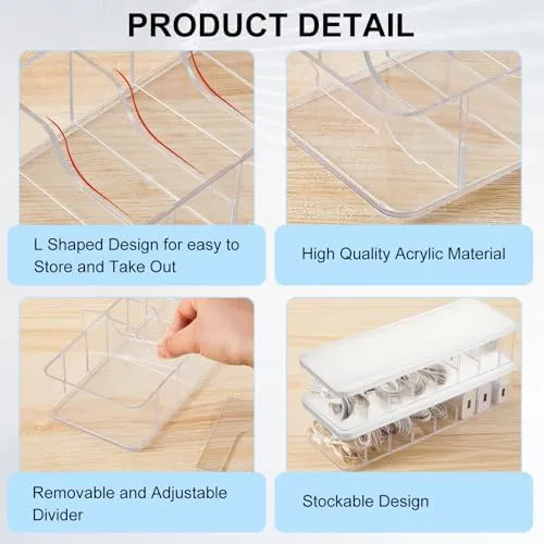 Tatuo 2 Pcs Cable Organizer with 20 Wire Ties, White Clear Plastic Cord Storage Box with Lid for Home Office Desk Organizers and Accessories