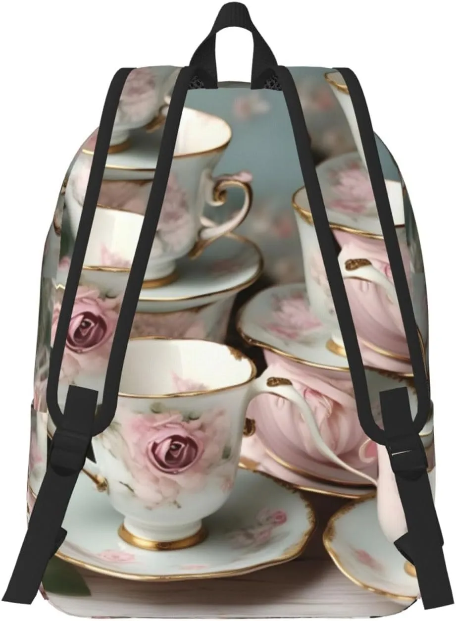 Tea Cups with Roses Romantic print Duffel Bag, Lightweight Duffel Bag, Casual Backpack, 17.7 x 6.3 x 12.2 inches