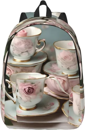 Tea Cups with Roses Romantic print Duffel Bag, Lightweight Duffel Bag, Casual Backpack, 17.7 x 6.3 x 12.2 inches