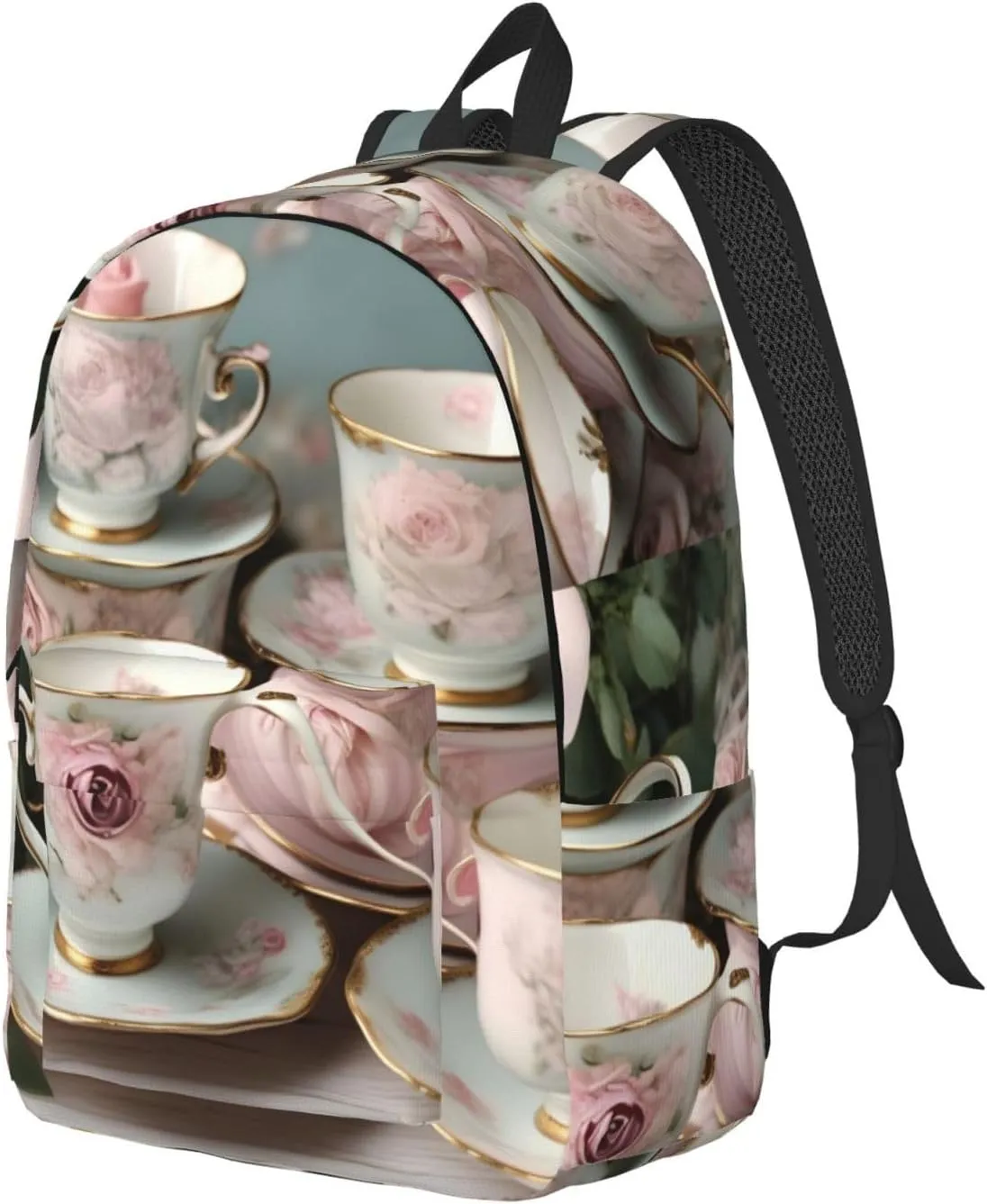 Tea Cups with Roses Romantic print Duffel Bag, Lightweight Duffel Bag, Casual Backpack, 17.7 x 6.3 x 12.2 inches
