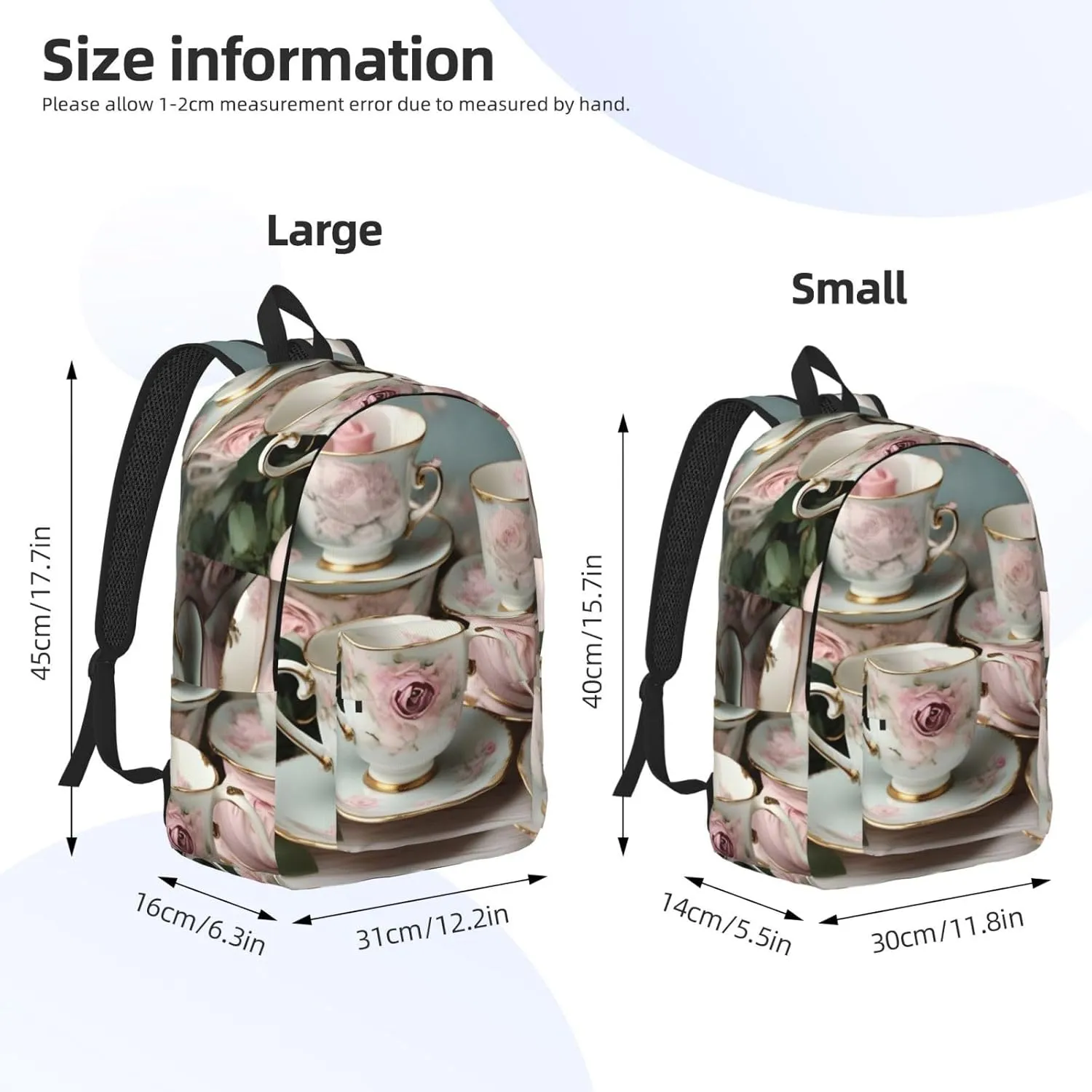 Tea Cups with Roses Romantic print Duffel Bag, Lightweight Duffel Bag, Casual Backpack, 17.7 x 6.3 x 12.2 inches