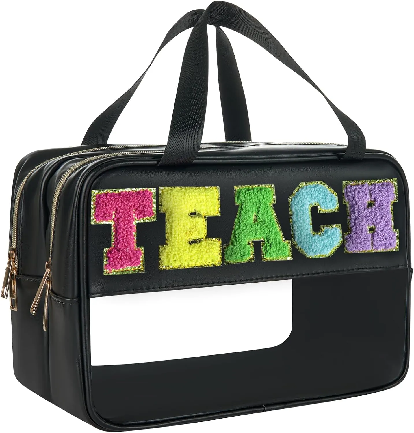teacher appreciation Gifts Clear Makeup Teacher Bag Teacher Stuff Chenille Letter Patch Preppy Cosmetic Bag Teach Bag for travel