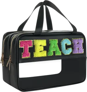 teacher appreciation Gifts Clear Makeup Teacher Bag Teacher Stuff Chenille Letter Patch Preppy Cosmetic Bag Teach Bag for travel