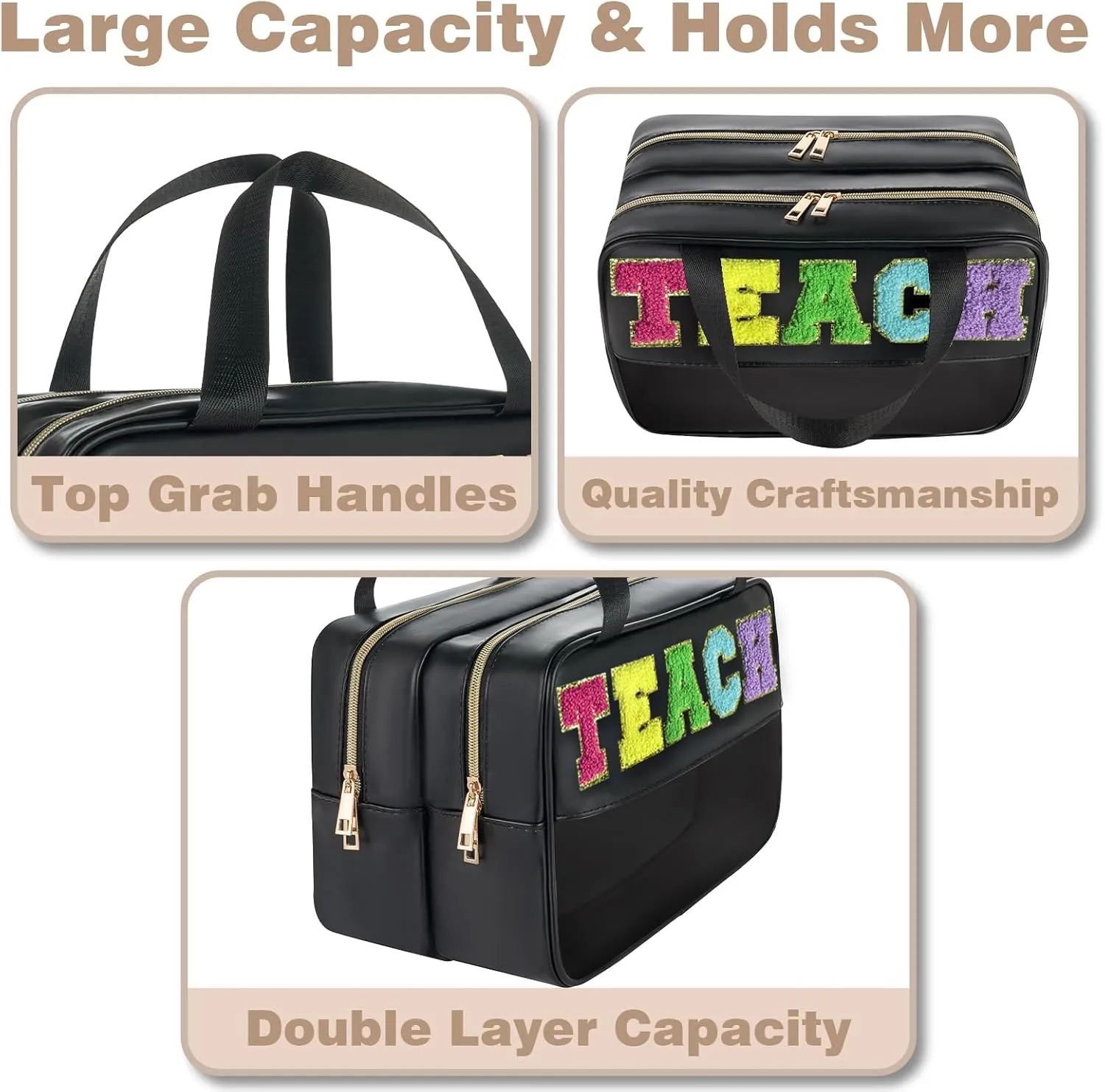 teacher appreciation Gifts Clear Makeup Teacher Bag Teacher Stuff Chenille Letter Patch Preppy Cosmetic Bag Teach Bag for travel