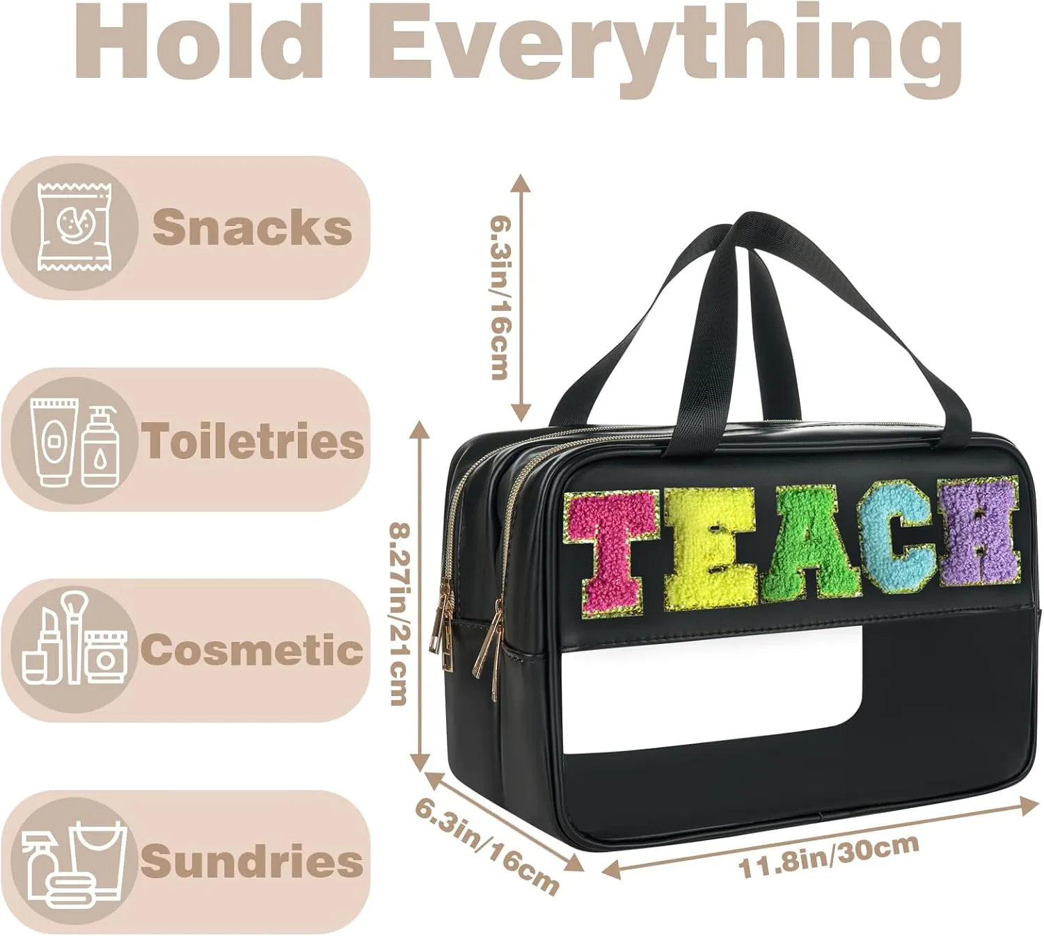 teacher appreciation Gifts Clear Makeup Teacher Bag Teacher Stuff Chenille Letter Patch Preppy Cosmetic Bag Teach Bag for travel
