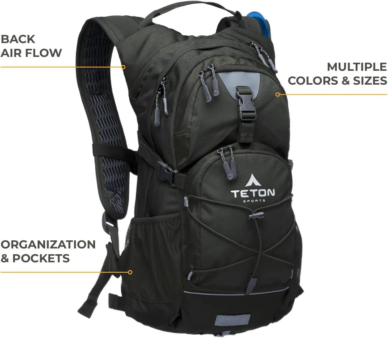 Teton Oasis Hydration Backpack – Lightweight Water Pack with Bladder for Hiking, Running, Cycling, Biking – 18L/22L Sizes – Sewn-in Rain Cover – Fits Men and Women