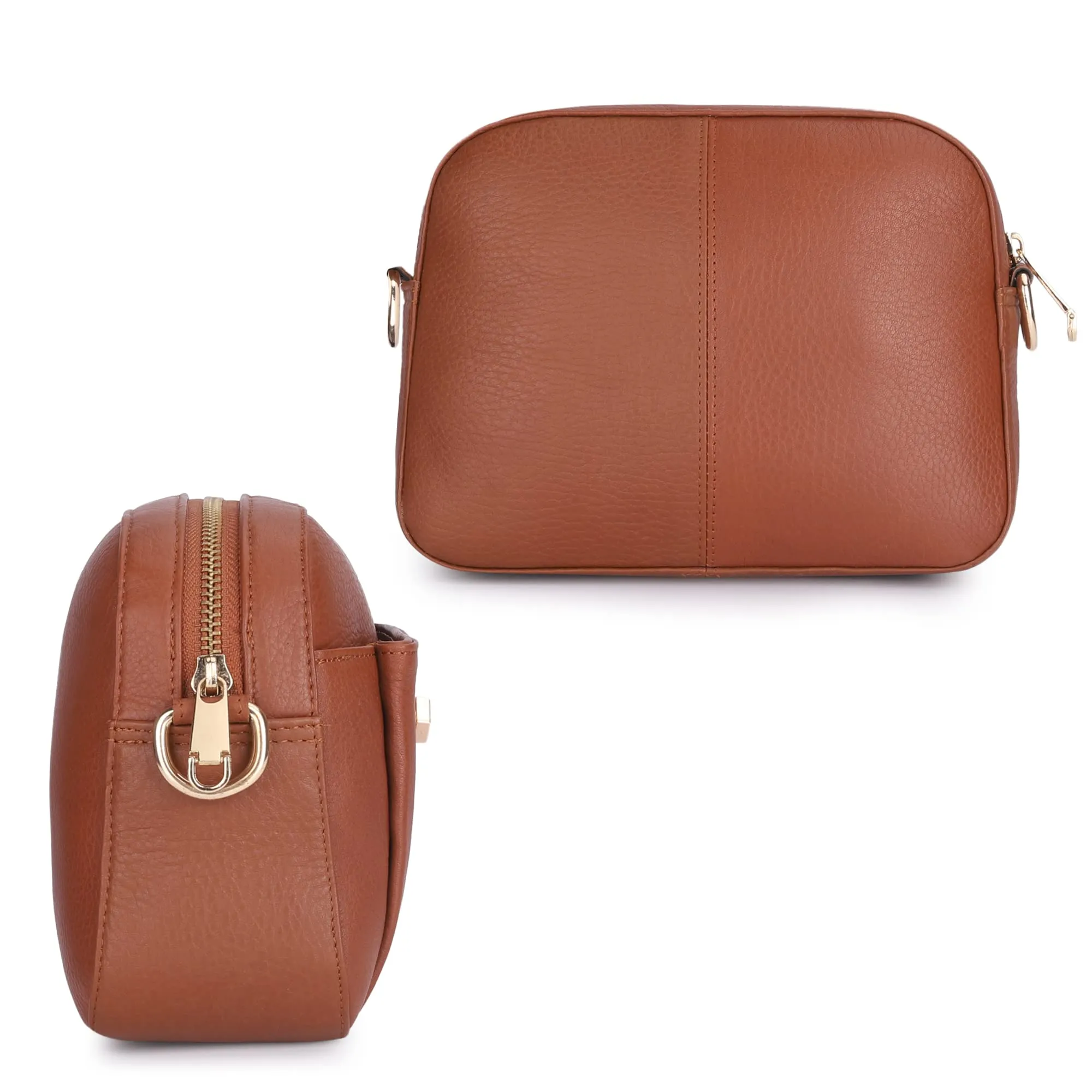 THE CLOWNFISH Amanora Genuine Leather Sling Bag - Lightweight, Chic | With Chain Strap | M | Brown