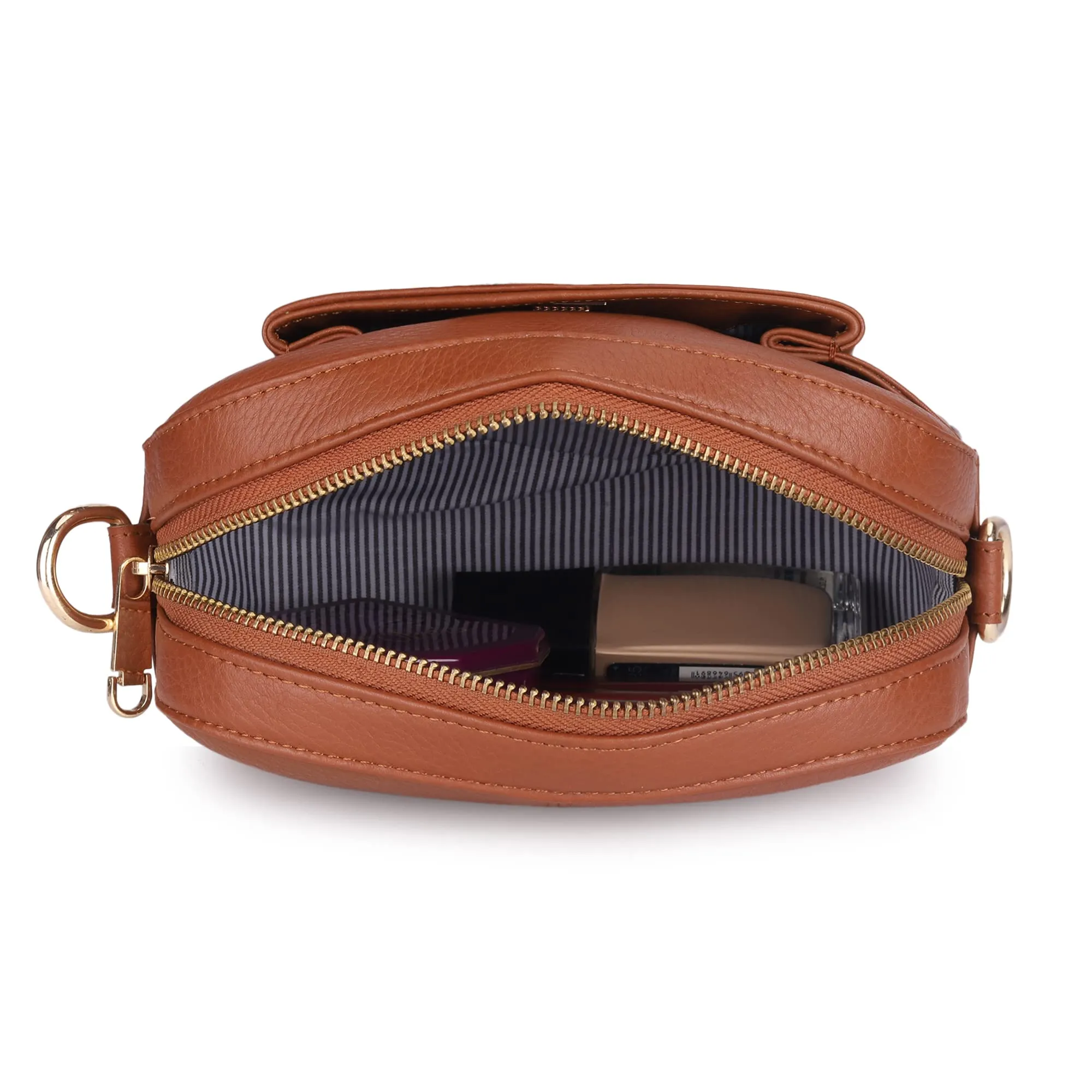 THE CLOWNFISH Amanora Genuine Leather Sling Bag - Lightweight, Chic | With Chain Strap | M | Brown