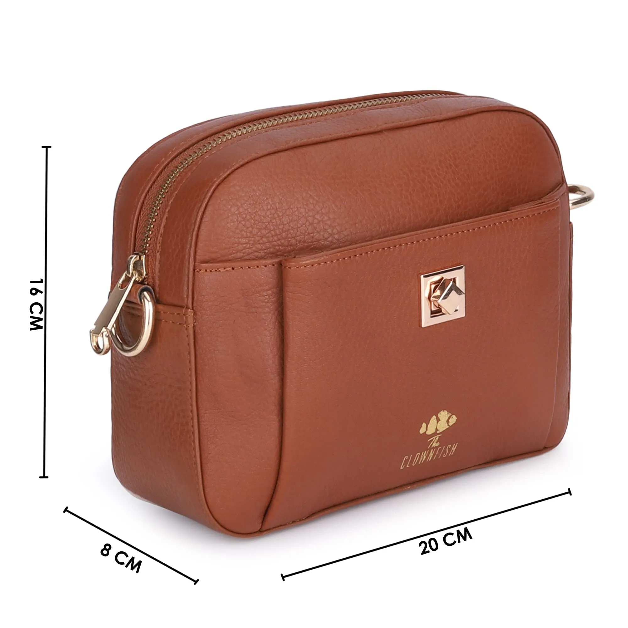 THE CLOWNFISH Amanora Genuine Leather Sling Bag - Lightweight, Chic | With Chain Strap | M | Brown