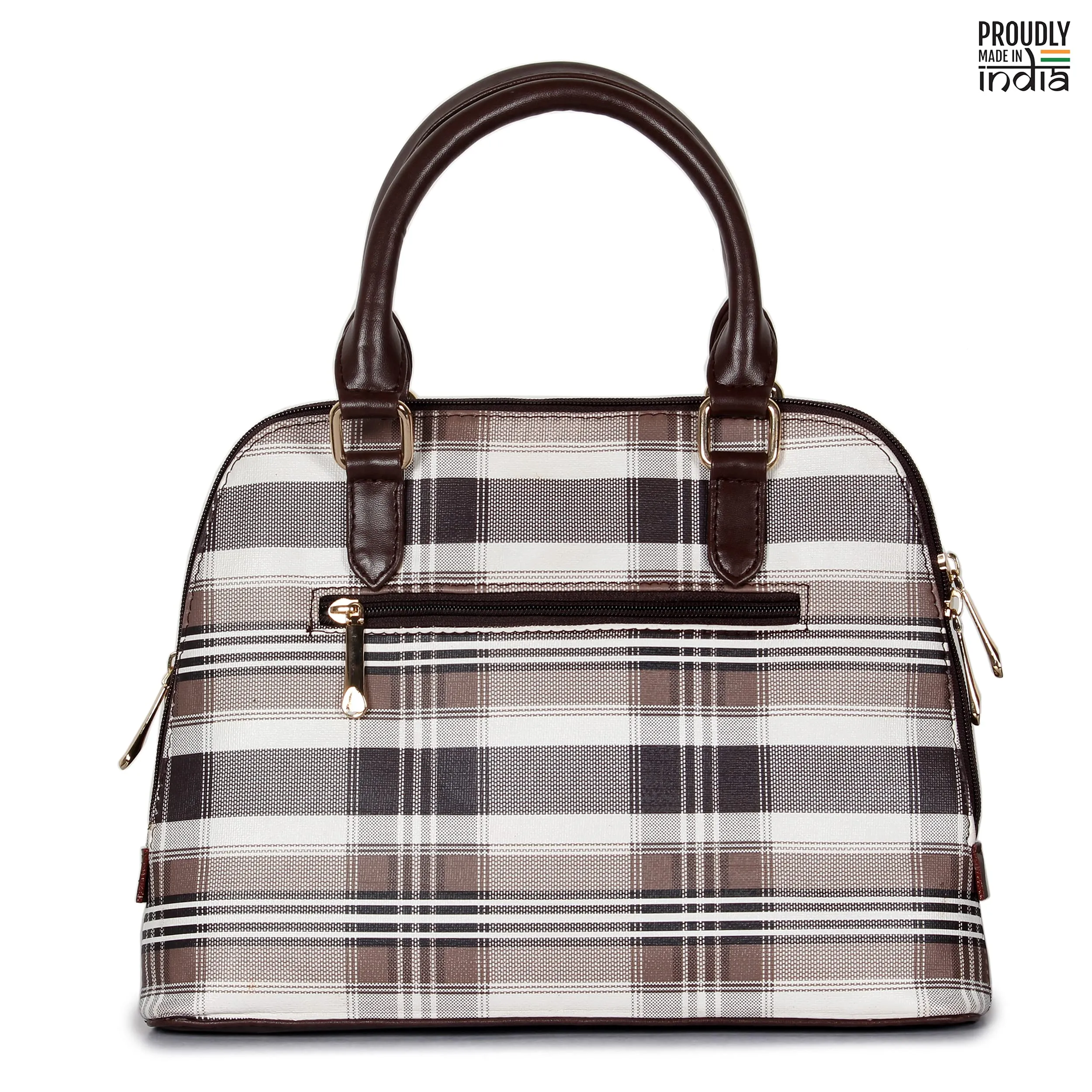 THE CLOWNFISH Andrea Handbag for Women Office Bag Ladies Shoulder Bag Tote For Women College Girls-Checks Design (Dark Brown)