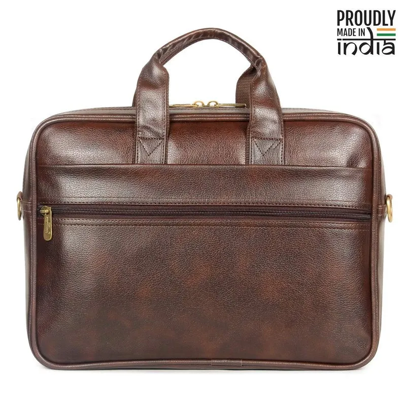 THE CLOWNFISH Faux Leather 15.6 inch Laptop Messenger Bag - Water Resistant | Adjustable Strap | 11L Capacity | Dark Brown