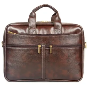 THE CLOWNFISH Faux Leather 15.6 inch Laptop Messenger Bag - Water Resistant | Adjustable Strap | 11L Capacity | Dark Brown