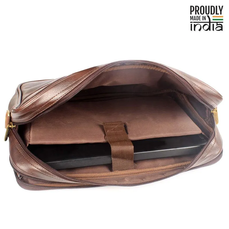 THE CLOWNFISH Faux Leather 15.6 inch Laptop Messenger Bag - Water Resistant | Adjustable Strap | 11L Capacity | Dark Brown