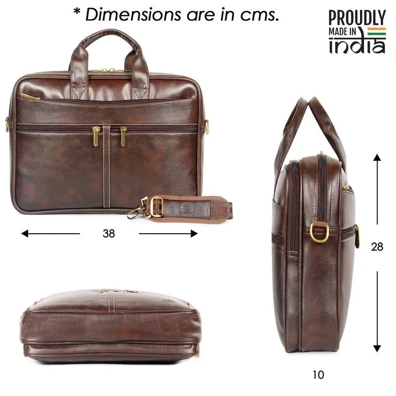 THE CLOWNFISH Faux Leather 15.6 inch Laptop Messenger Bag - Water Resistant | Adjustable Strap | 11L Capacity | Dark Brown