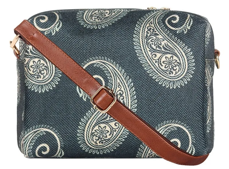 THE CLOWNFISH Isla Printed Handicraft Fabric Crossbody Sling bag for Women Casual Party Bag Purse with Adjustable Shoulder Strap for Ladies College Girls (Multicolour-Rainbow Design)