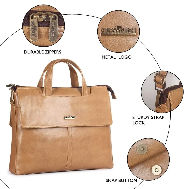 THE CLOWNFISH Julio Series Laptop Messenger Bag - Faux Leather, Padded Compartment | 14 inch | Beige
