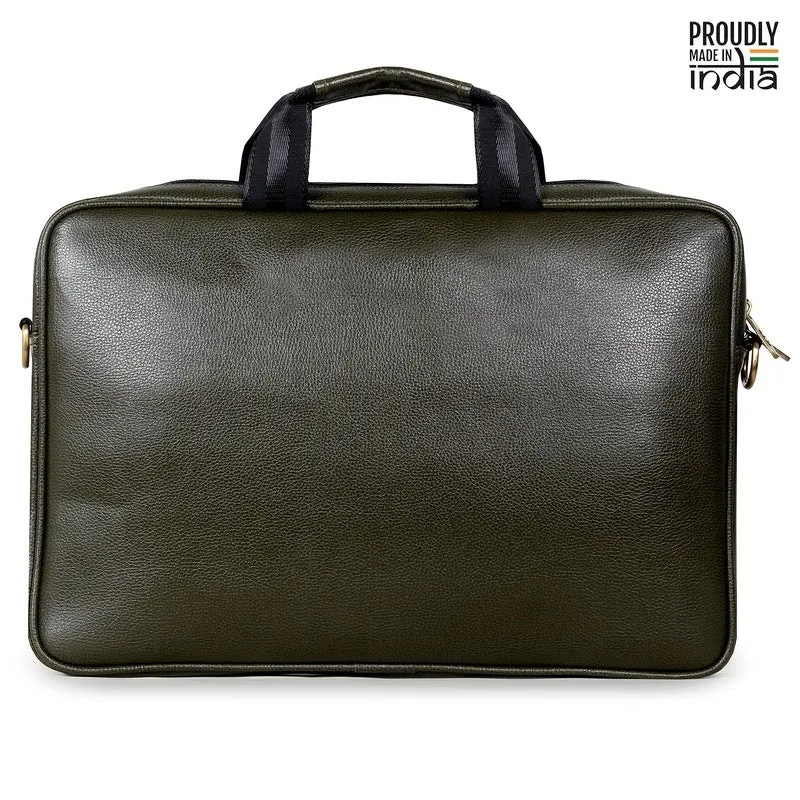 THE CLOWNFISH Noble Faux Leather 14 inch Laptop Messenger Bag - Water Resistant | Adjustable Strap | 14 inch | Green