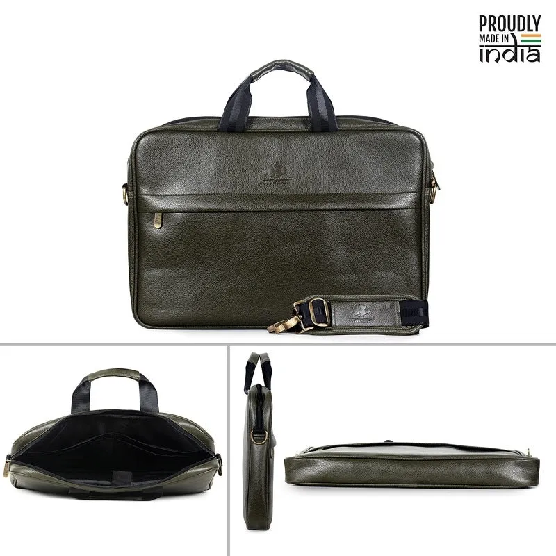 THE CLOWNFISH Noble Faux Leather 14 inch Laptop Messenger Bag - Water Resistant | Adjustable Strap | 14 inch | Green